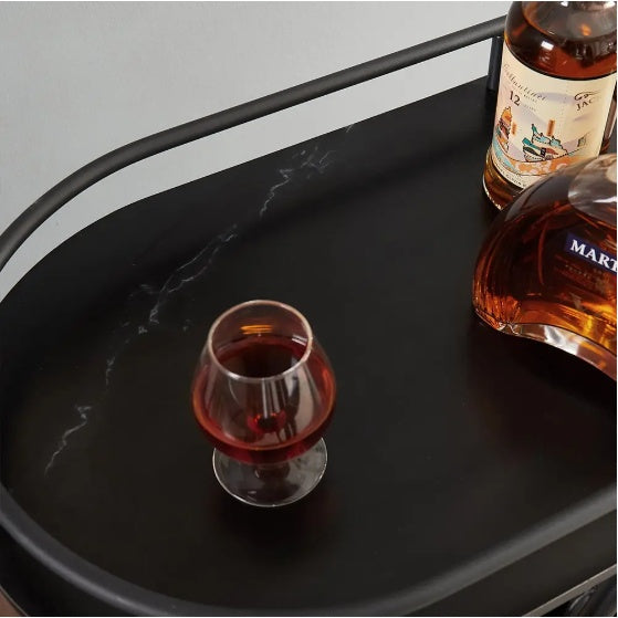 Furniture Matte Black Rolling Drink Cart | Compact Bar Console for Modern Spaces