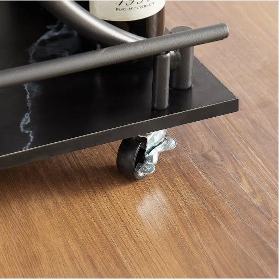 Furniture Matte Black Rolling Drink Cart | Compact Bar Console for Modern Spaces