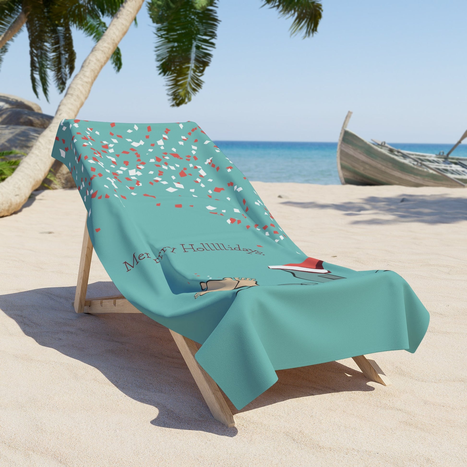 Home Stuff > Outdoor Living > Plush Beach Towel Merry Holidays Drunk Santa Beach Towel | Funny Christmas in July Towel