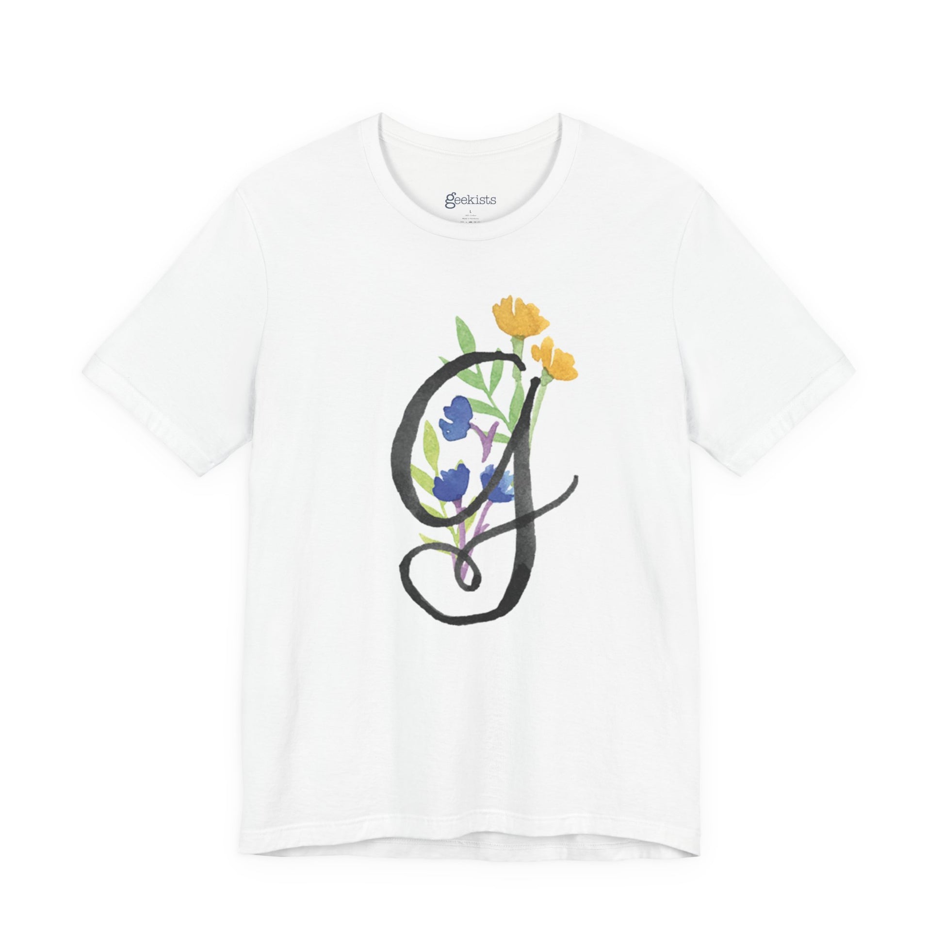 Clothing Stuff > Shirts & Tops > Unisex Jersey Tee Watercolor Flower Letter G T-Shirt – Garden Nerd Tee for Plant Moms