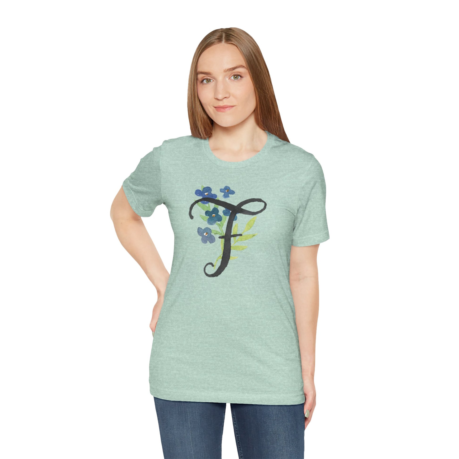 Clothing Stuff > Shirts & Tops > Unisex Jersey Tee Watercolor Flower Letter F T-Shirt – Garden Nerd Tee for Plant Moms