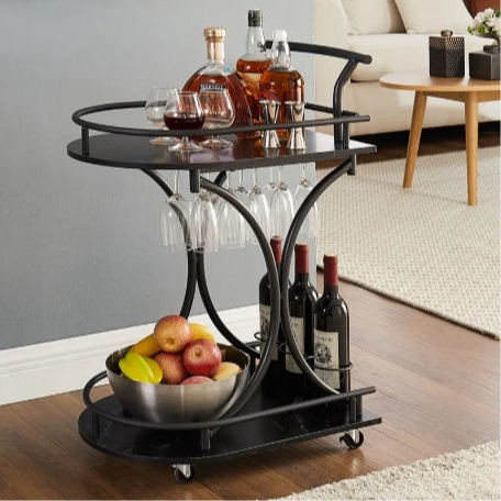 Home Stuff > Furniture > Storage > Black 2-Tier Rolling Cart Matte Black Rolling Drink Cart | Compact Bar Console for Modern Spaces