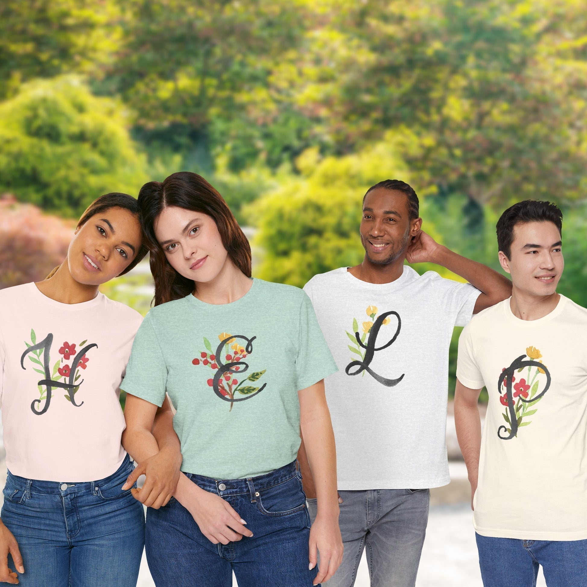 Clothing Stuff > Shirts & Tops > Unisex Jersey Tee Watercolor Flower Letter A T-Shirt – Garden Nerd Tee for Plant Moms