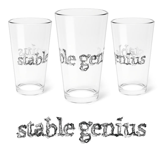 Home Stuff > Kitchen & Dining > 16oz Pint Glass Stable Genius Pint Glass | 16oz Bold Political Humor Drinking Glass
