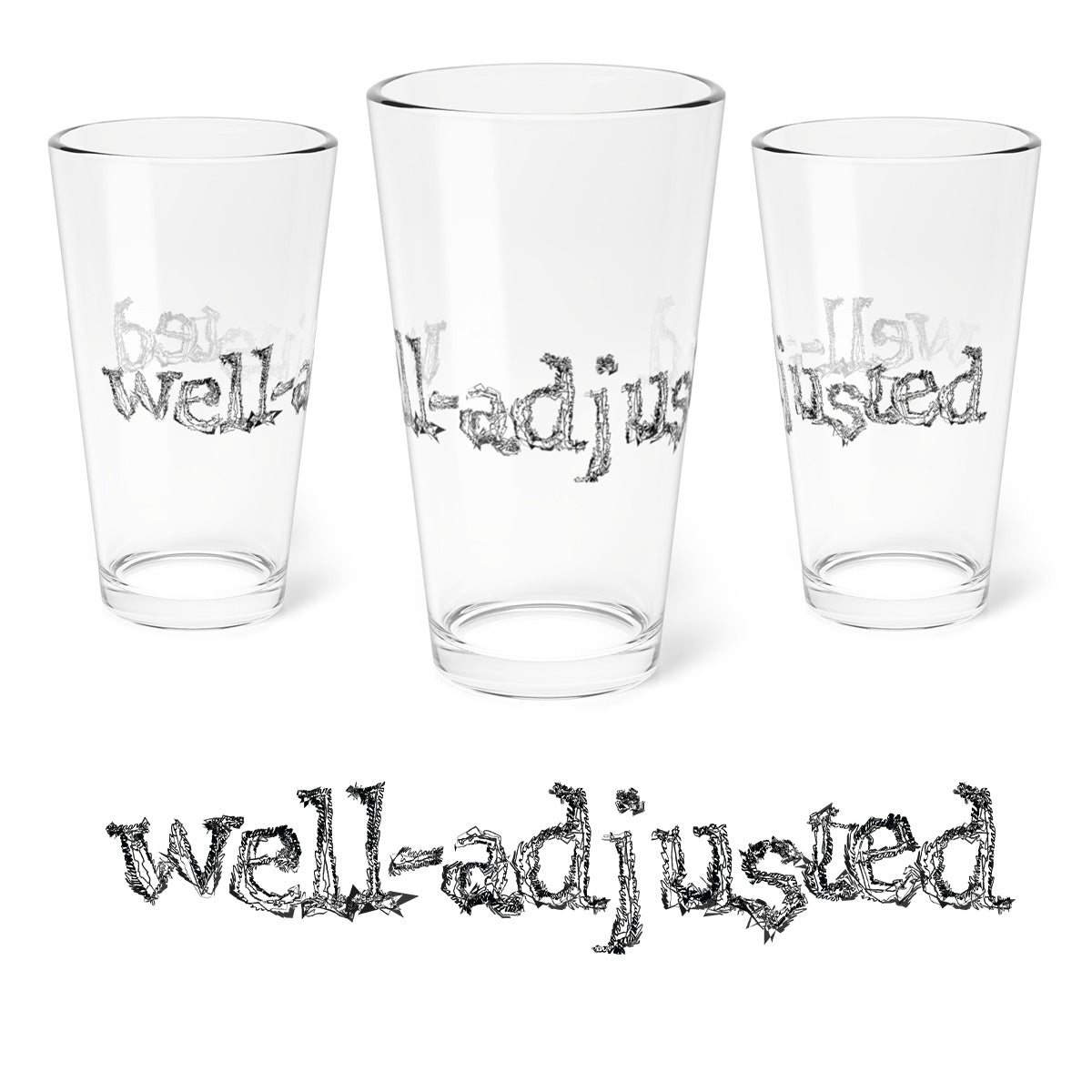 Home Stuff > Kitchen & Dining > 16oz Pint Glass Well-Adjusted Pint Glass | Self-Deprecating Humor 16oz Drinking Glass
