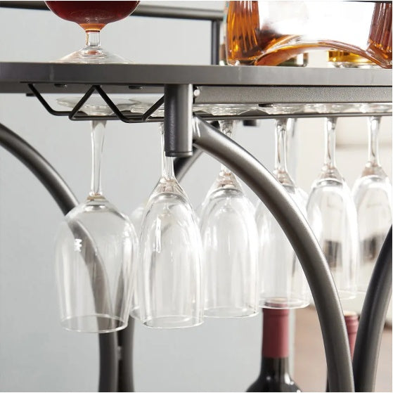 Furniture Matte Black Rolling Drink Cart | Compact Bar Console for Modern Spaces