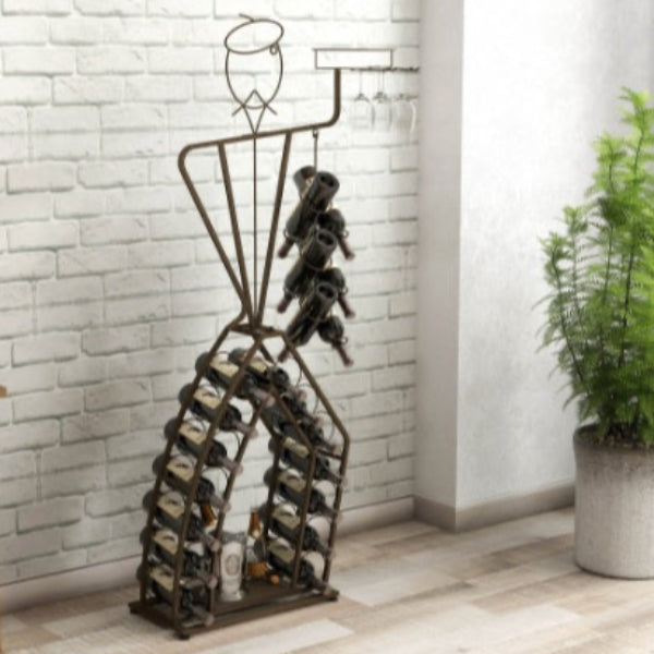French Waiter Wine Rack | Freestanding Metal Wine Server with Glass & Bottle Storage