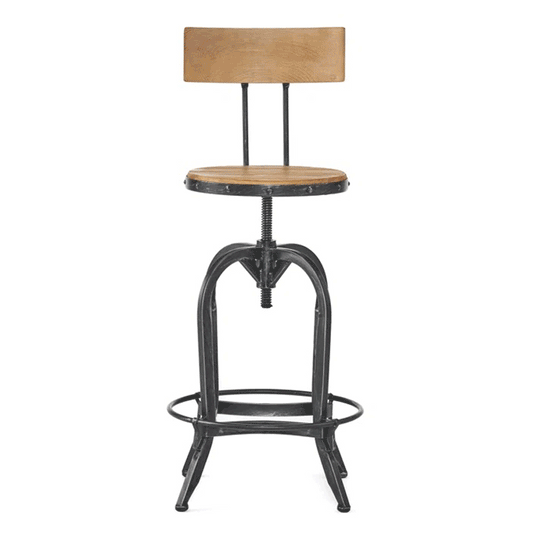 Furniture Rustic Apothecary Bar Stool with Back – Solid Wood & Iron