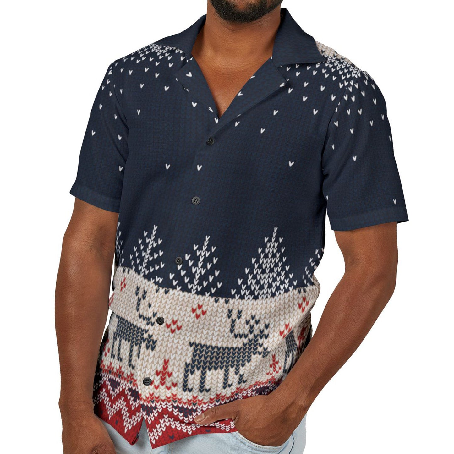 2XL Clothing Stuff > Shirts & Tops > Hawaiian Camp Shirt Ugly Reindeer Hawaiian Camp Shirt – Funny Christmas in July Shirt for Nerdy Holiday Lovers | Made in USA