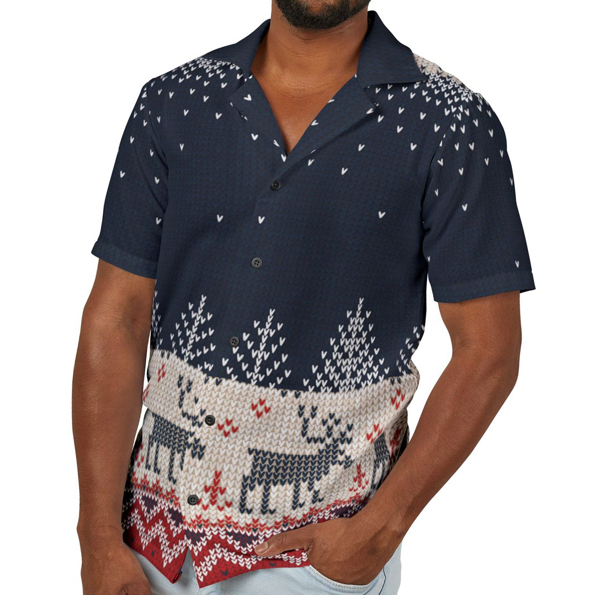 2XL Clothing Stuff > Shirts & Tops > Hawaiian Camp Shirt Ugly Reindeer Hawaiian Camp Shirt – Funny Christmas in July Shirt for Nerdy Holiday Lovers | Made in USA