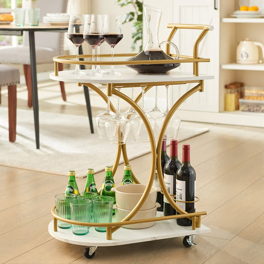 Gold & White Rolling Drink Cart | Chic Bar Console for Stylish Apartment Living