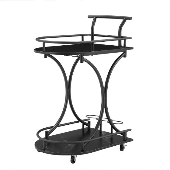 Black Furniture Matte Black Rolling Drink Cart | Compact Bar Console for Modern Spaces
