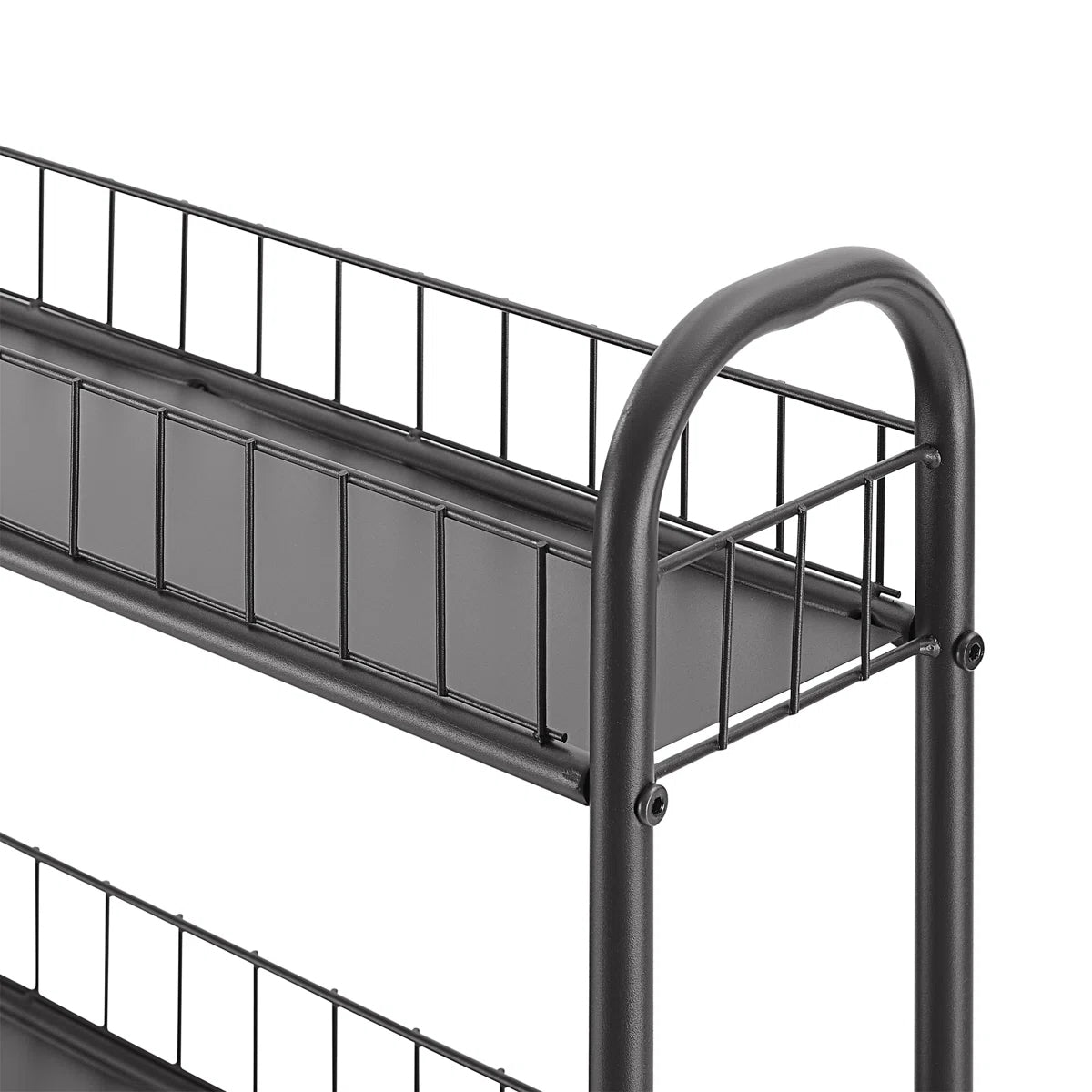 Home Stuff > Furniture > Storage > Tall 6-Tier Cart Sturdy Black Cast Iron Storage Tower with Railings and Wheels for Flex Spaces