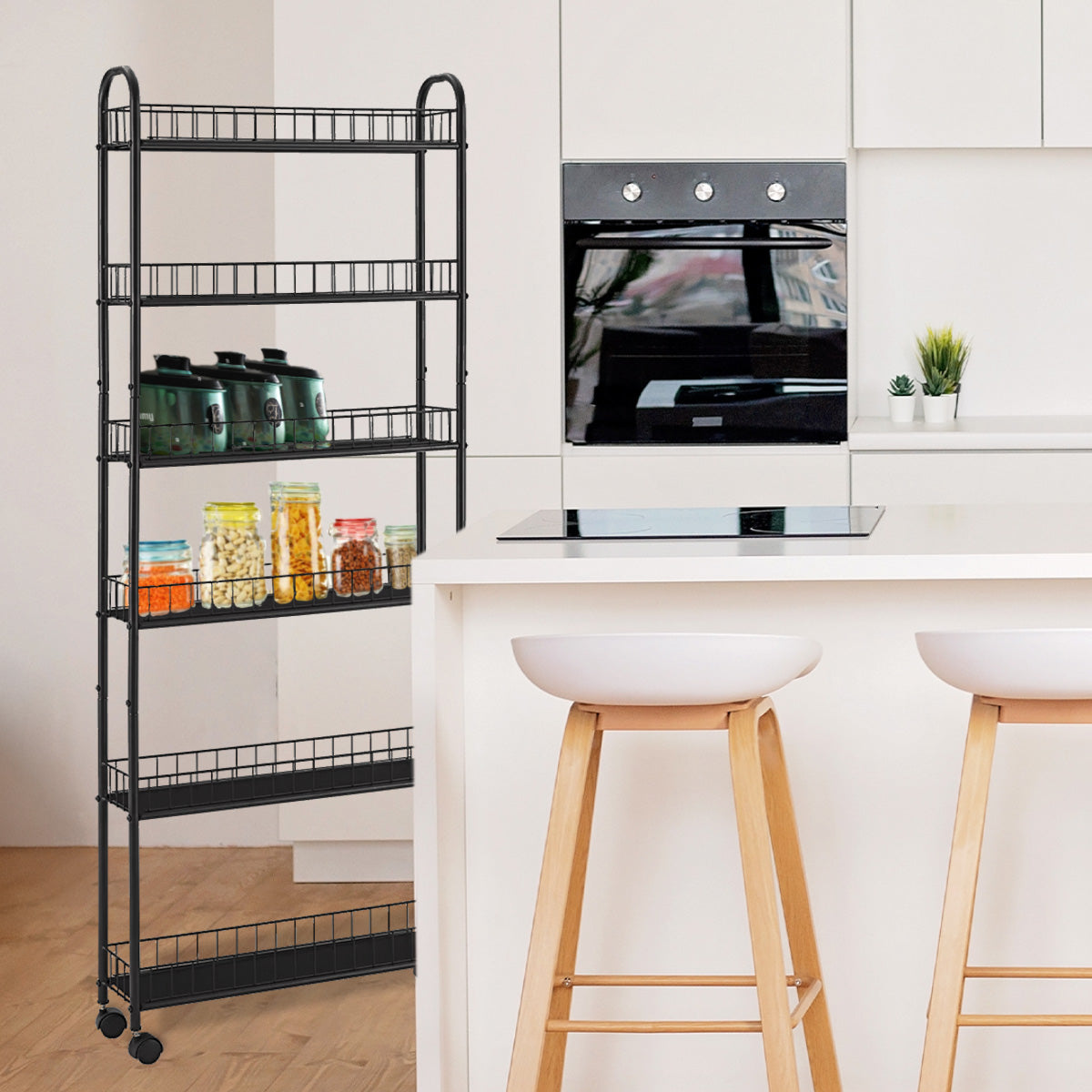 Home Stuff > Furniture > Storage > Tall 6-Tier Cart Pull-Out Iron Organizer for Small Spaces – Sturdy Vertical Storage with Wheels