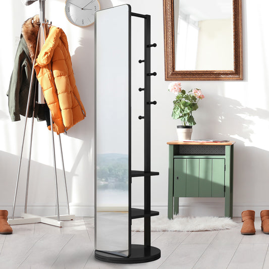 Closet Nerd’s 2-in-1 Dressing Mirror & Organizer | Space-Saving Rotating Stand in Walnut Wood