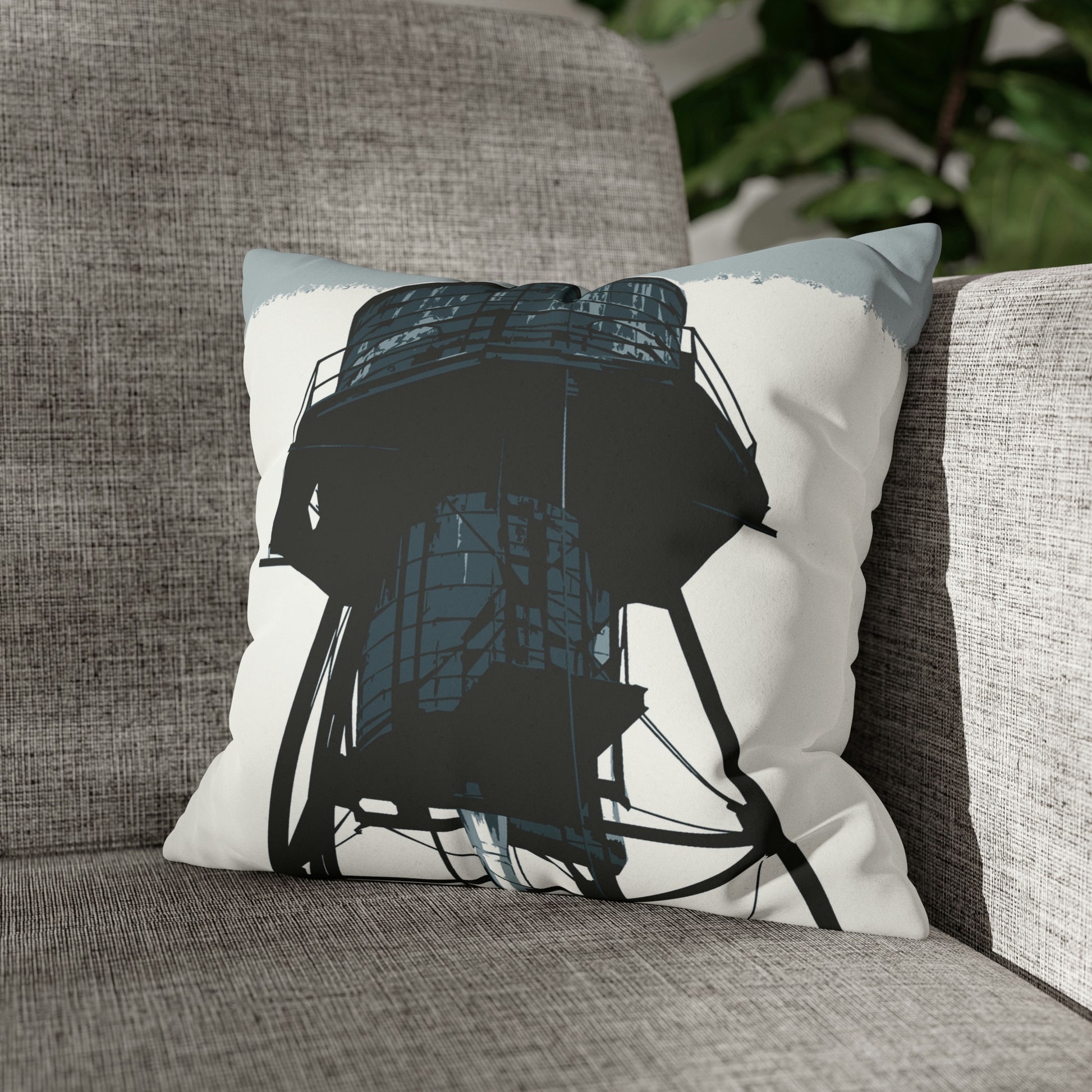 NYC Water Tower Faux Suede Throw Pillow Case — Graphic — Detail