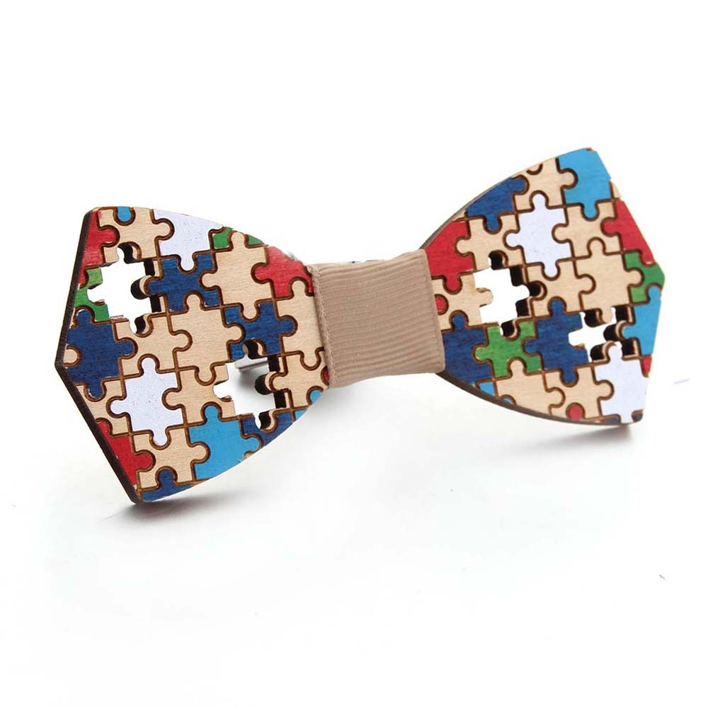 Color-Puzzle Shoes & Accessories Hand-Painted Wooden Puzzle Bow Tie | Special Occasion Accessories | Casual Wedding Ideas for Nerdy Groomsmen