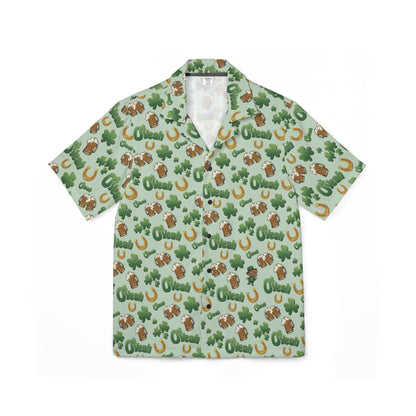 Find the Nerdy Leprechaun Hawaiian Shirt | Interactive St. Patrick’s Day Button-Up | Shamrocks & Frothy Beer Print