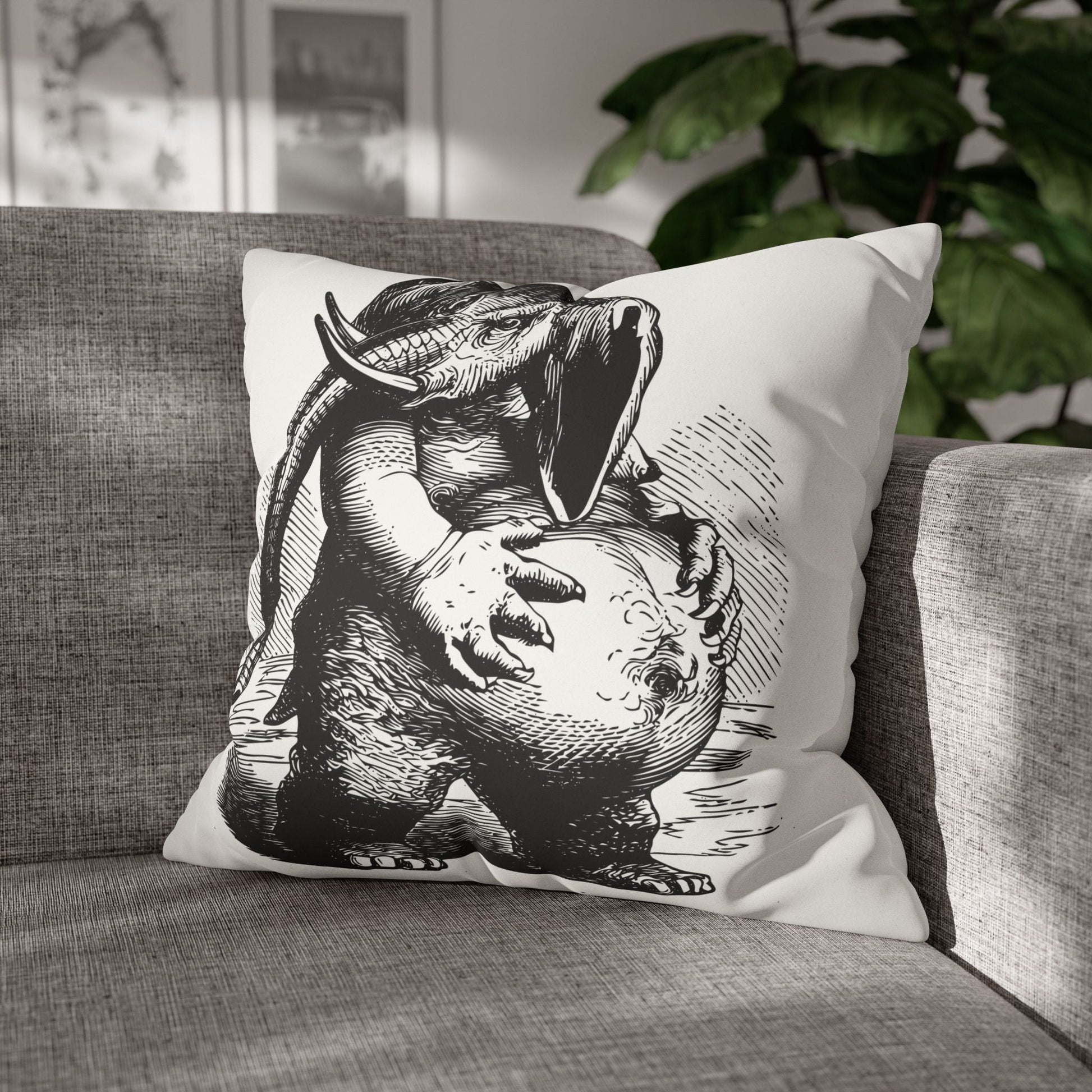Behemoth from Dictionnaire Infernal 1863 — Victorian gothic elephant engraving throw pillow | scene