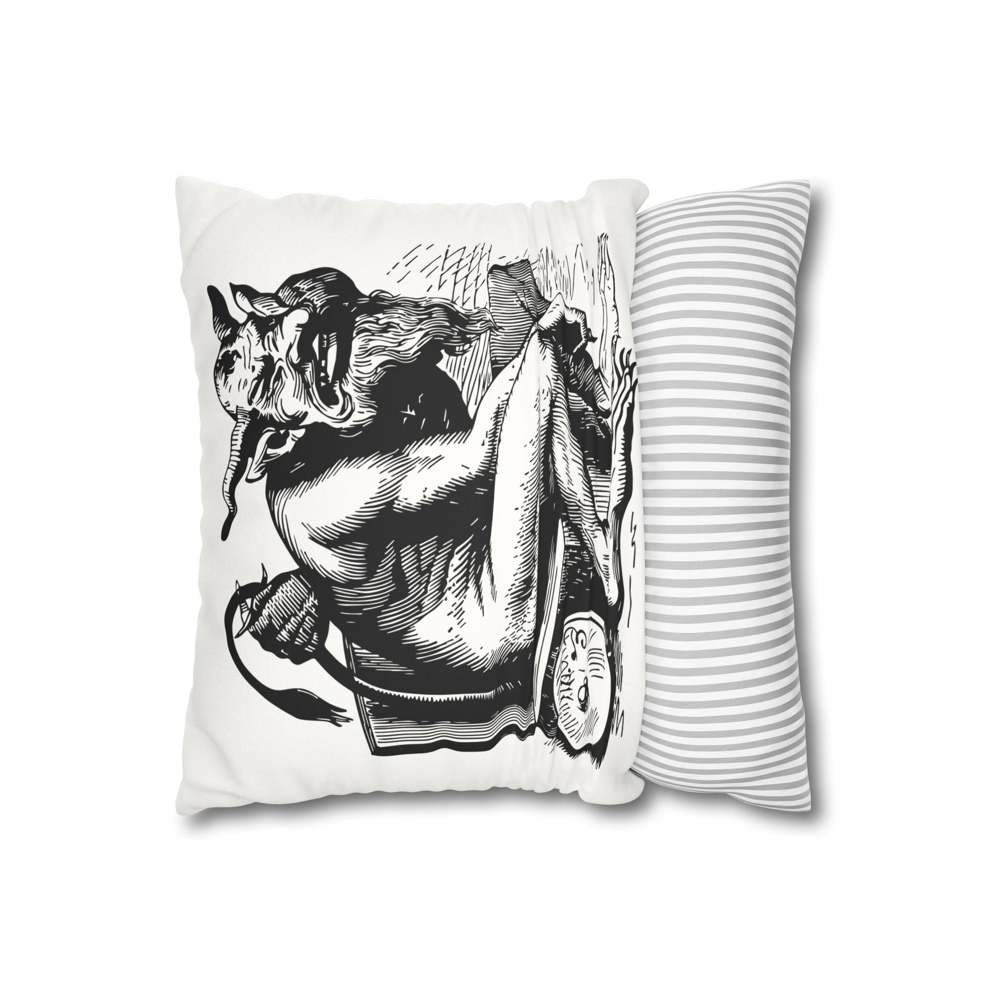 Belphégor from Dictionnaire Infernal 1863 — Victorian gothic sloth demon engraving throw pillow | back unzipped