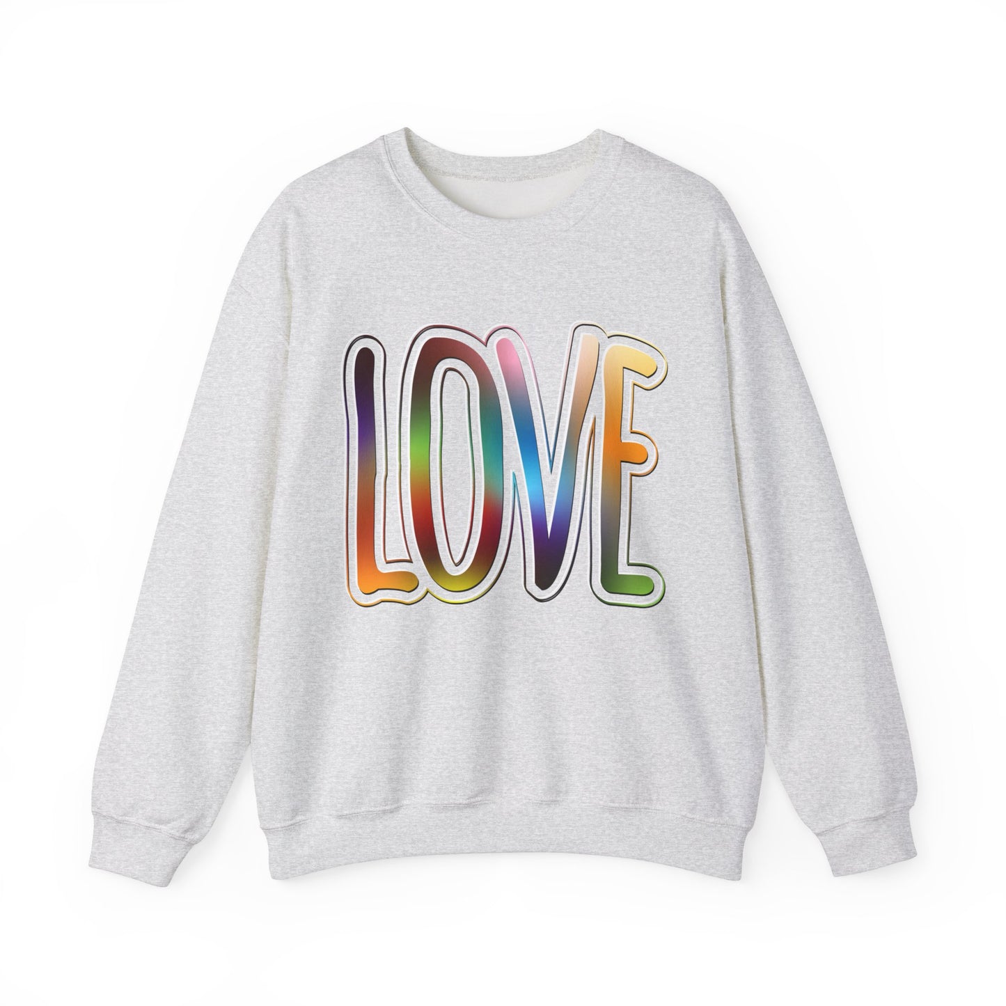 Sweatshirt Big Love, Love Big | Bold Rainbow Typography Unisex Heavy Blend Crewneck Sweatshirt for Pride, Valentine’s, and More