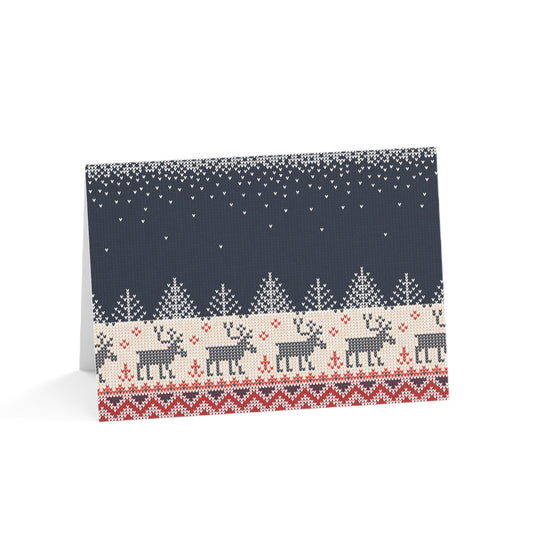 Personalized Ugly Reindeer Sweater Greeting Cards | Custom Knit-Look Christmas Stationery