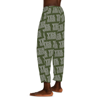 All Over Prints Yes Ma’am! Alpha Female Military Nerd Men's Pajama Bottoms | Army Green Distressed Pattern | Bold Sleepwear for Commanding Comfort