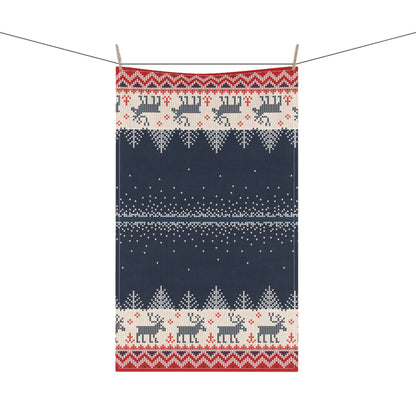 Home Decor Ugly Reindeer Sweater Kitchen Towel | Knit-Effect Holiday Decor | Secular Christmas Kitchen Essentials