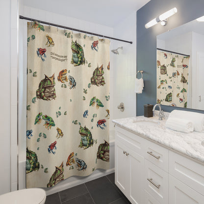 Frog Shower Curtain | “Did Someone Say Herpetologist?” | Nerdy Bathroom Decor