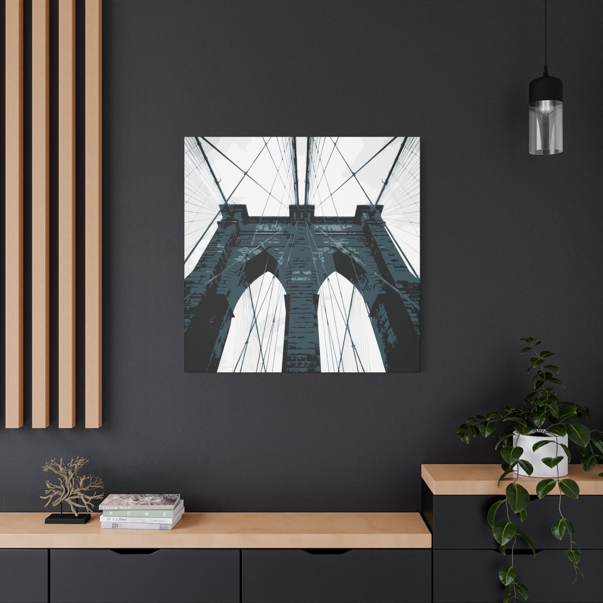 Brooklyn Bridge NYC Square Stretched Canvas Print — Graphic — Detail