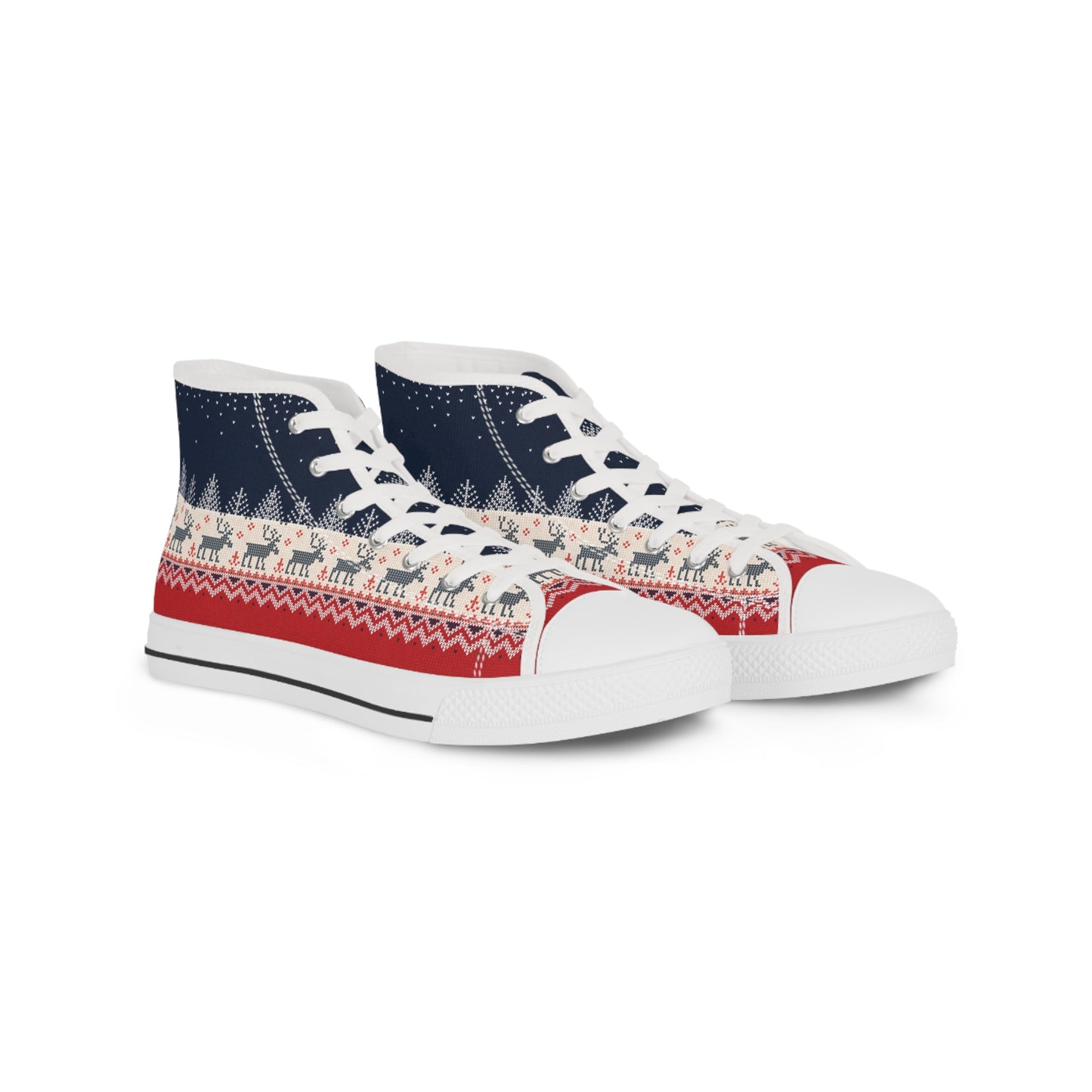 US-14-White-sole Accessories & Shoes Ugly Reindeer Sweater Men's High-Top Sneakers | Knit-Effect Festive Footwear | Secular Christmas Shoes