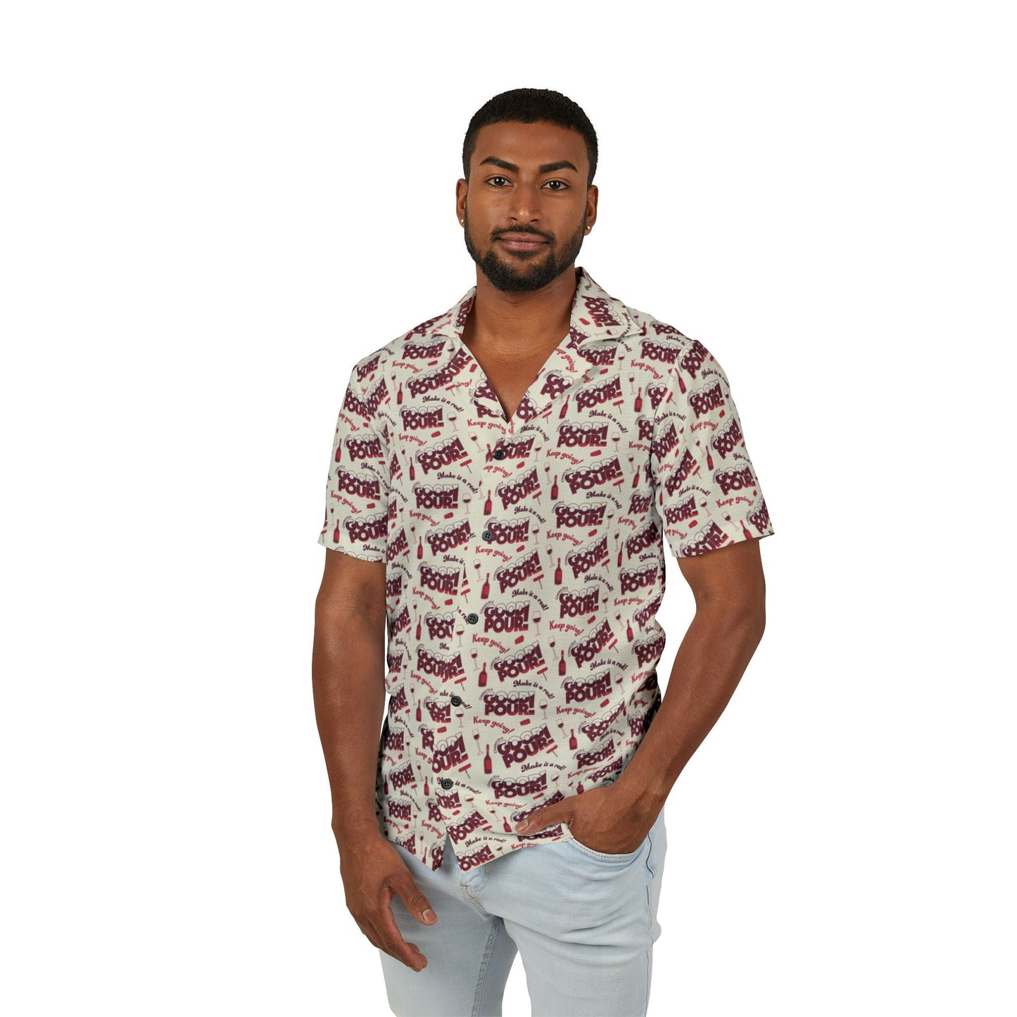 2XL All Over Prints Cheers to a Good Pour | Wine-Themed Hawaiian Camp Shirt | Men’s Relaxed Fit Button-Down for National Red Wine Day