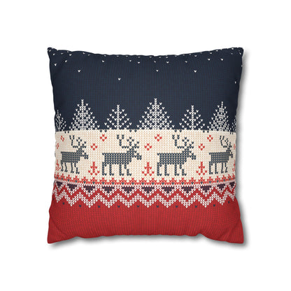 Home Decor Ugly Reindeer Sweater Throw Pillow Cover | Festive Knit-Effect Decor | Secular Christmas Home Accent