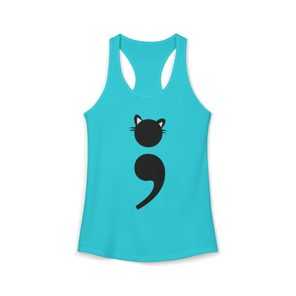 Women’s racerback tank top with Grammar Kitten design – a clever cat made from a semicolon, ideal for grammar nerds and cat moms | variant
