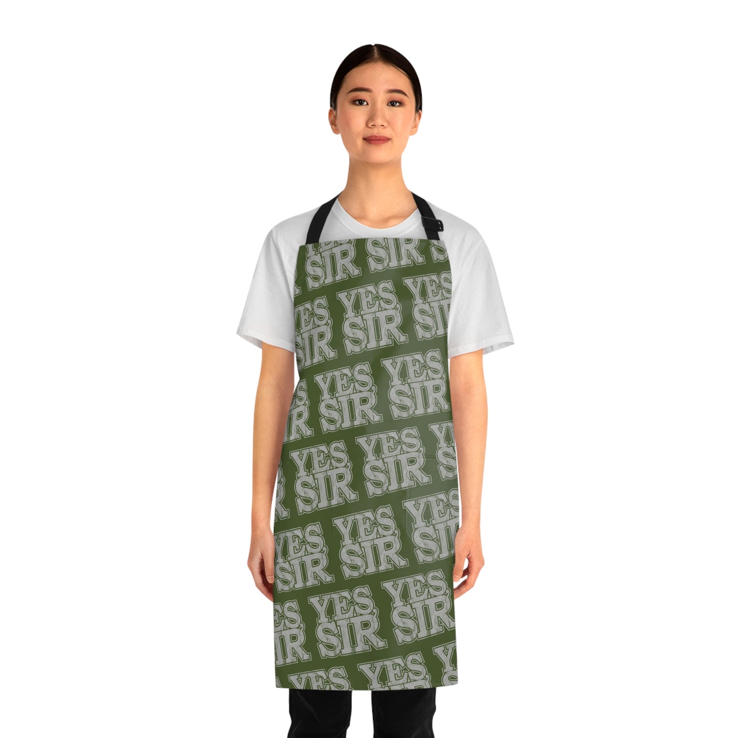 All Over Prints Yes Sir Alpha Guy Military Nerd Apron | Army Green Distressed Pattern | Commanding Kitchen Gear for Alpha Personalities