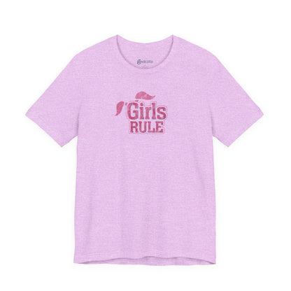 T-Shirt Girls Rule — Short Sleeve Jersey Tee — Unisex Lightweight Crewneck T-Shirt, Retro Distressed, for Couples (Funny Girls Rule, Boys Drool)