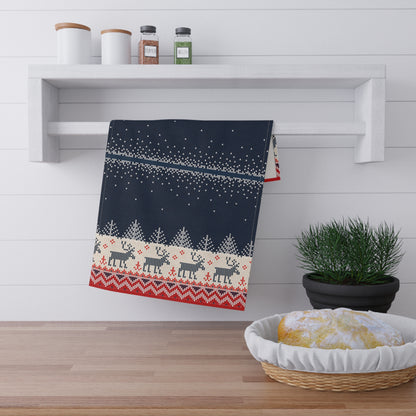 Home Decor Ugly Reindeer Sweater Kitchen Towel | Knit-Effect Holiday Decor | Secular Christmas Kitchen Essentials