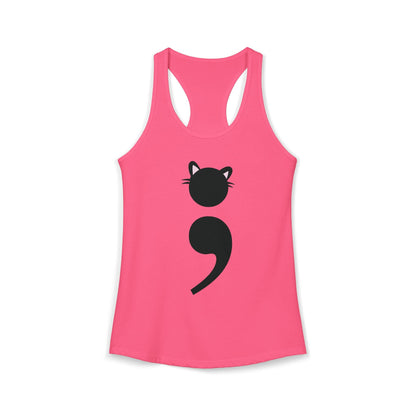 Women’s racerback tank top with Grammar Kitten design – a clever cat made from a semicolon, ideal for grammar nerds and cat moms | variant