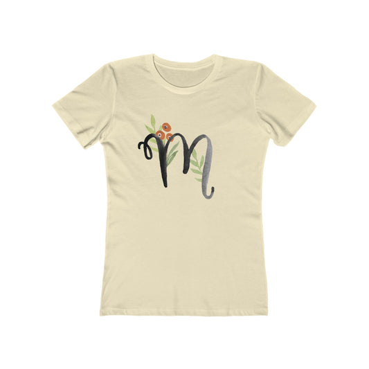 Clothing Stuff > Shirts & Tops > Women's Slim Fit Tee Watercolor Flower Letter M T-Shirt – Garden Nerd Tee for Plant Moms