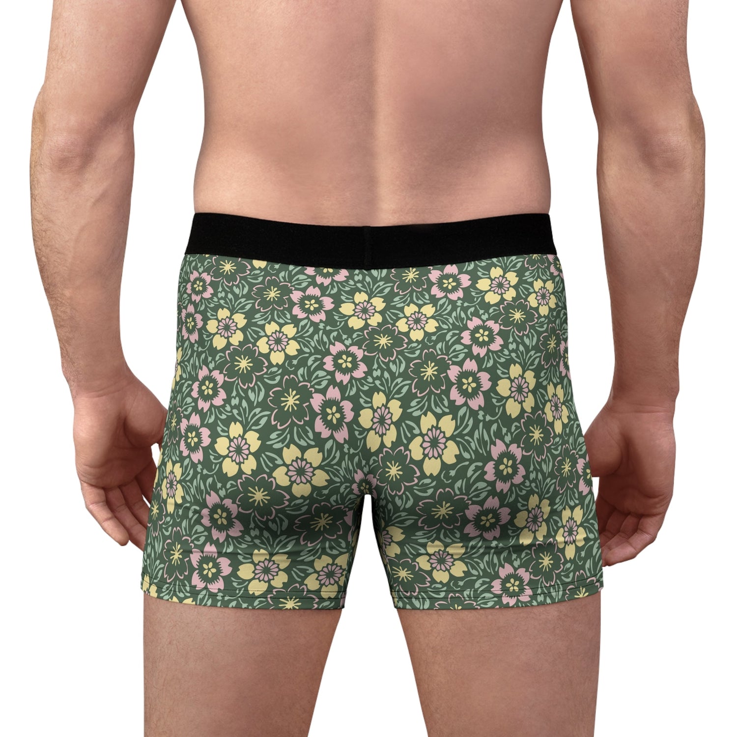 S-Black-stitching All Over Prints Retro Floral Print Boxer Briefs | Geometric Floral Men’s Underwear for Retro Nerds