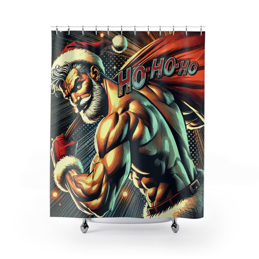 Ho-Ho-Ho! Naughty Santa Claus Shower Curtain | Big Hanging Sack Festive Bathroom Humor