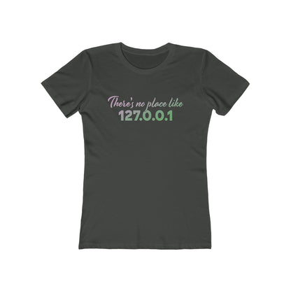 Women’s slim fit t-shirt with “127.0.0.1” localhost design, funny tech shirt for female coders and developers | variation