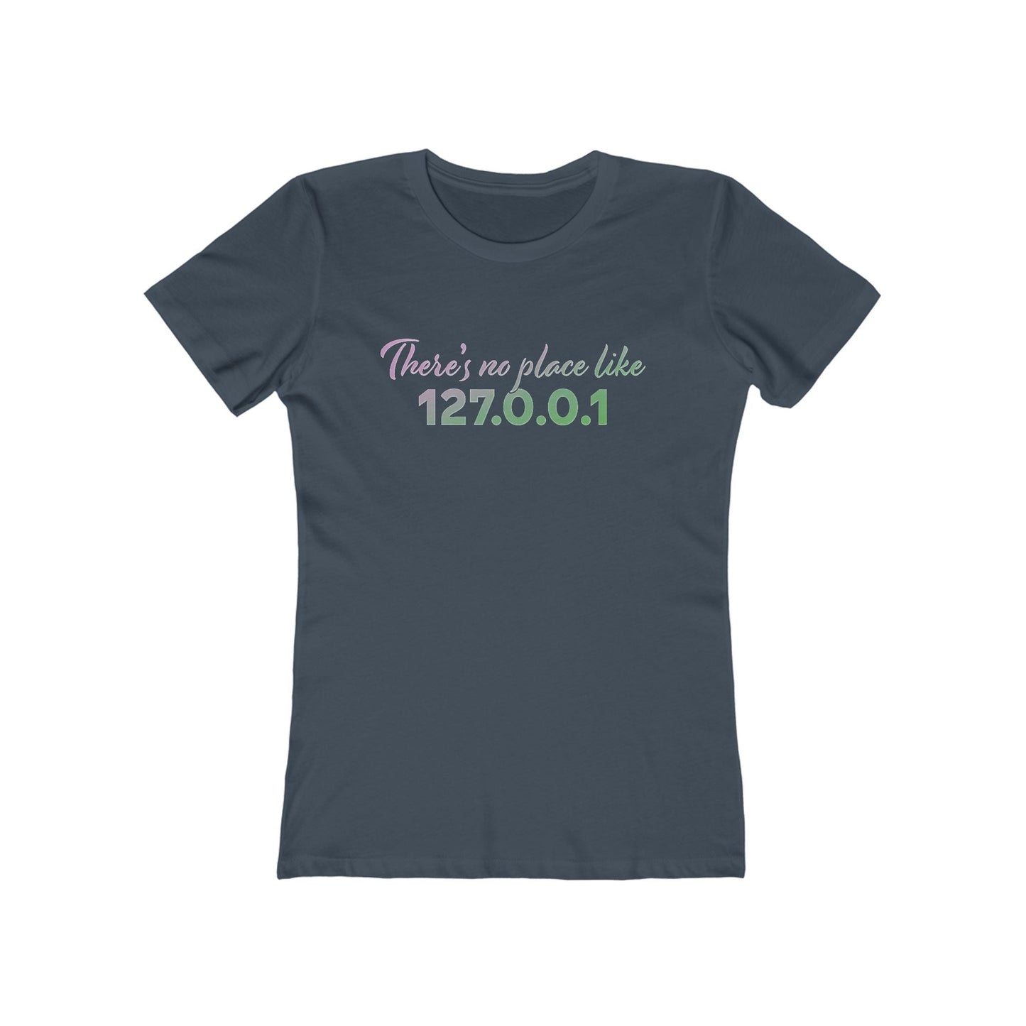 Women’s slim fit t-shirt with “127.0.0.1” localhost design, funny tech shirt for female coders and developers | variation