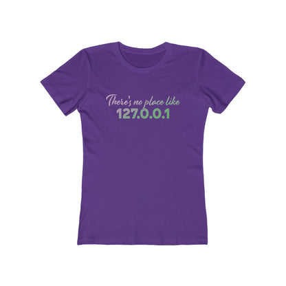 Women’s slim fit t-shirt with “127.0.0.1” localhost design, funny tech shirt for female coders and developers | variation
