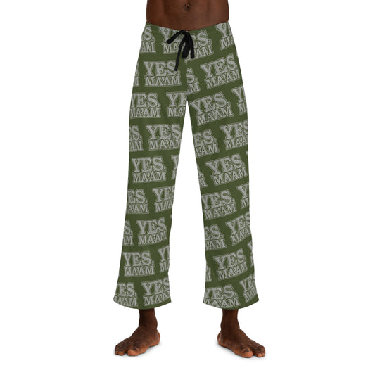 2XL-White-stitching All Over Prints Yes Ma’am! Alpha Female Military Nerd Men's Pajama Bottoms | Army Green Distressed Pattern | Bold Sleepwear for Commanding Comfort