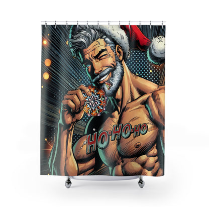 Ho-Ho-Ho! Naughty Santa Claus Shower Curtain | Sexy Holiday Comic Book Bathroom Decor