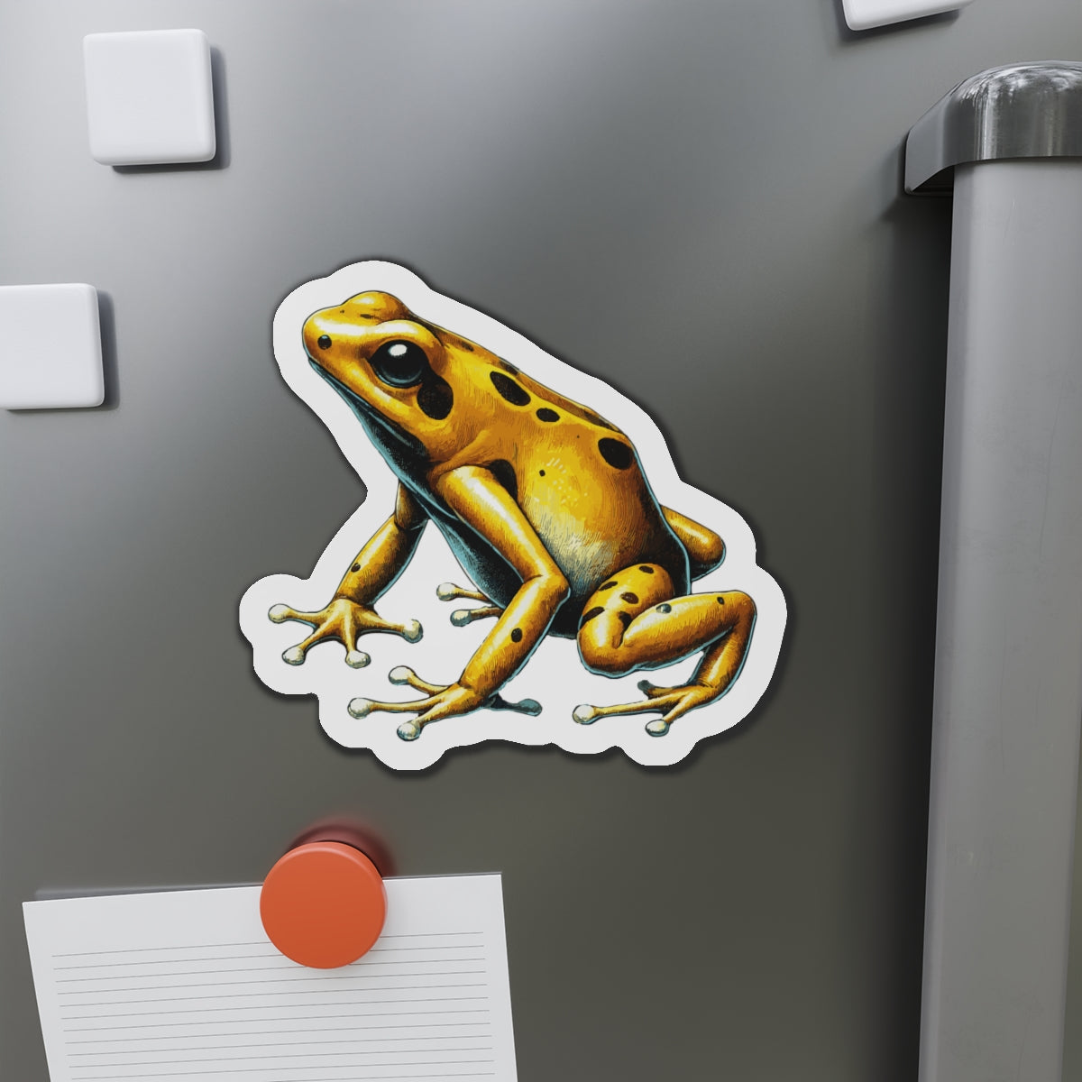 6-6-Die-Cut-1-pc Stickers Golden Poison Dart Frog Vinyl Magnet | Quirky Frog Gift for Biology Nerds | Magnetized Fun