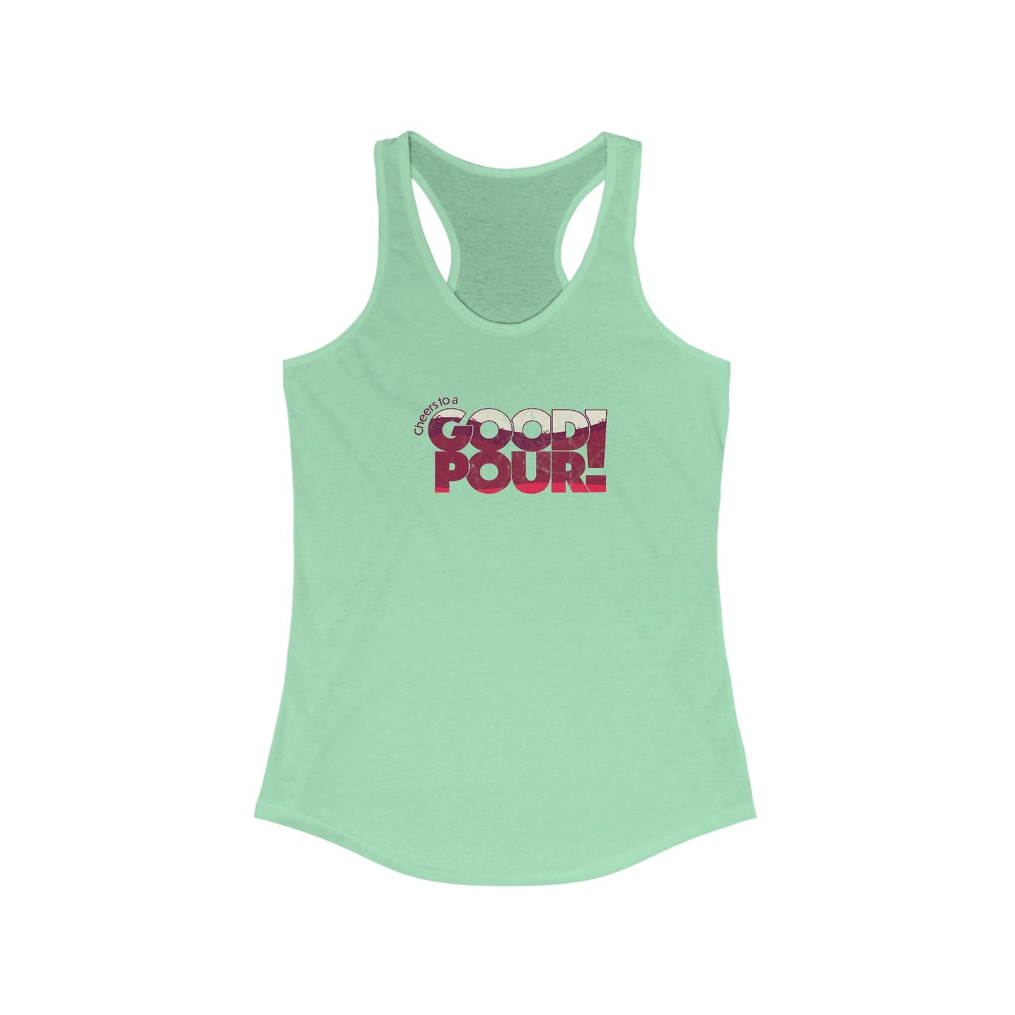 2XL-Solid-Mint Tank Top Cheers to a Good Pour | Distressed Retro Wine Tank | Women’s Racerback for National Red Wine Day