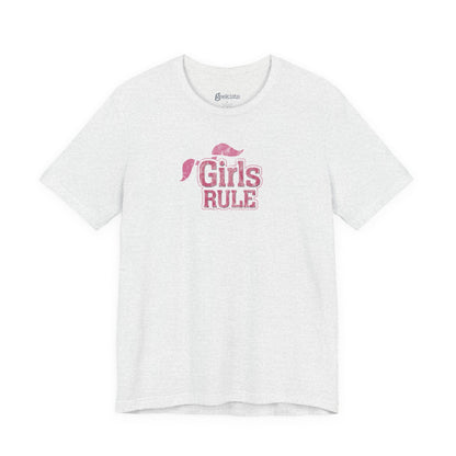 T-Shirt Girls Rule — Short Sleeve Jersey Tee — Unisex Lightweight Crewneck T-Shirt, Retro Distressed, for Couples (Funny Girls Rule, Boys Drool)