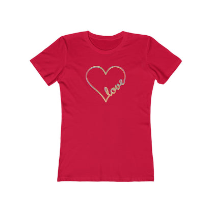 Women’s pastel heart shirt with rainbow love script in slim fit, cute aesthetic valentine’s tee | variant